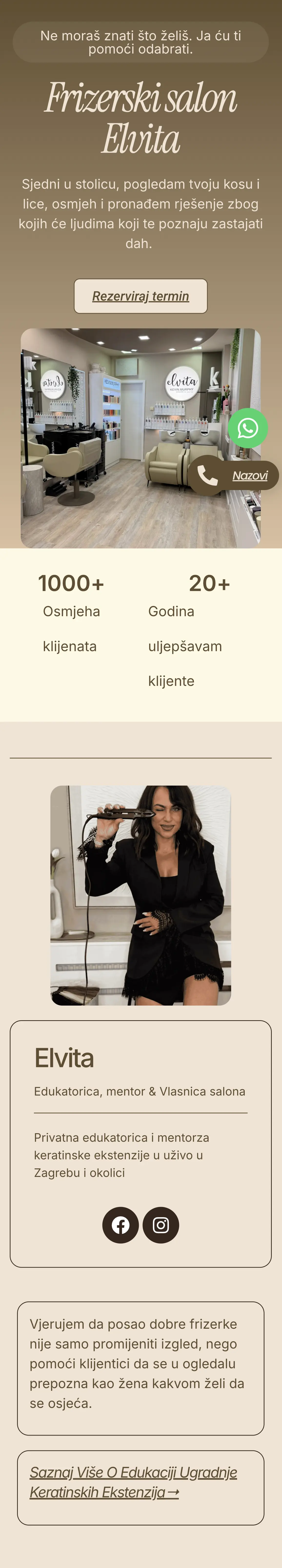 ovo je screenshot primjera landing stranice za frizerski salon elvita